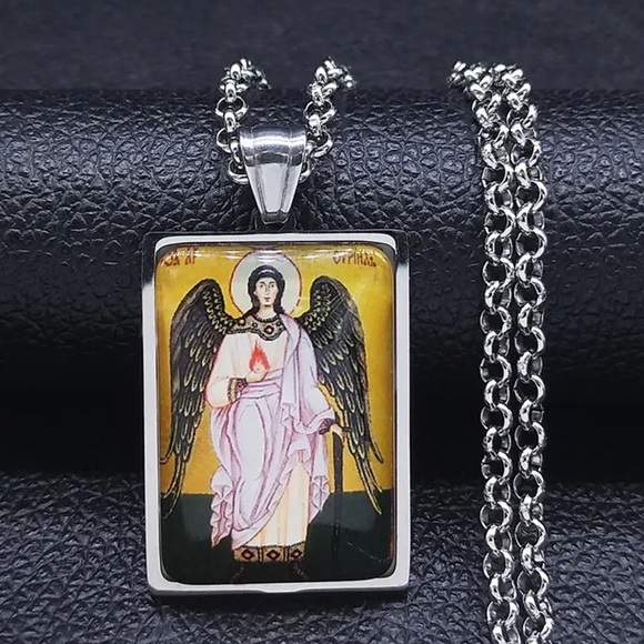BEAUTIFUL Glass Arch Angel Michael Silver Protection Necklace Pendant - Picture 4 of 6